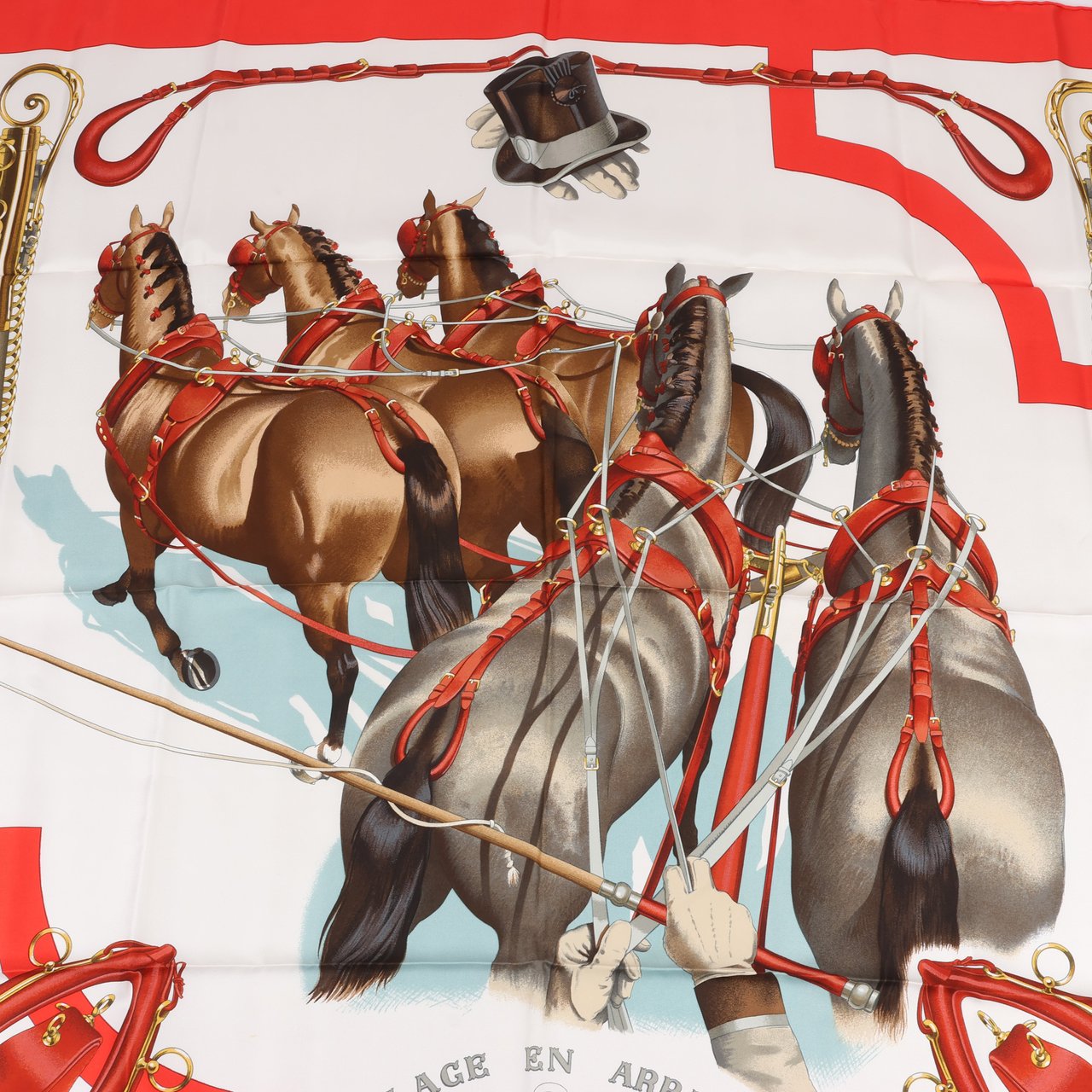 Hermès Hermès Carré 90 "ATTELAGE EN ARBALETE" Silk handkerchief in Red Rood