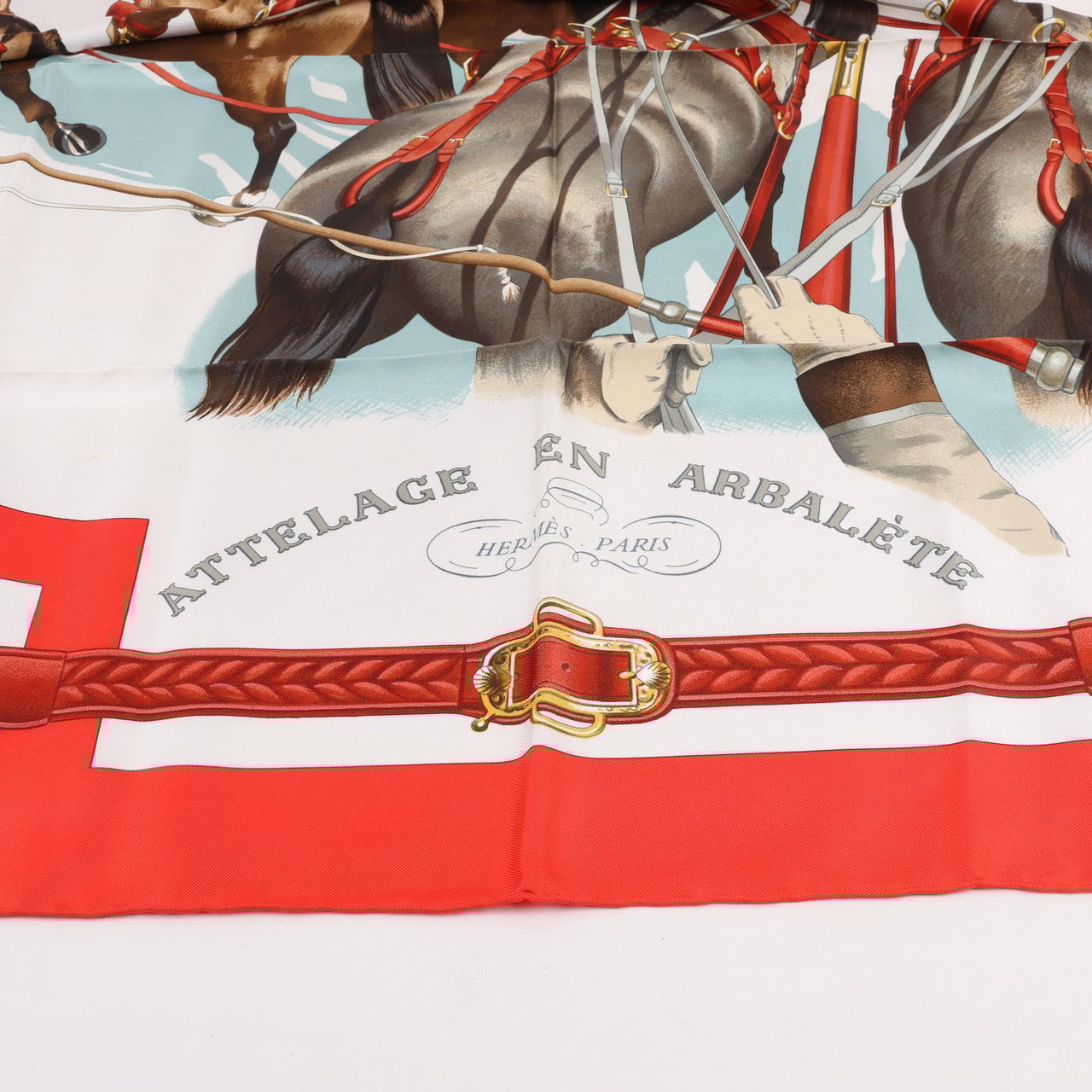 Hermès Hermès Carré 90 "ATTELAGE EN ARBALETE" Silk handkerchief in Red Rood