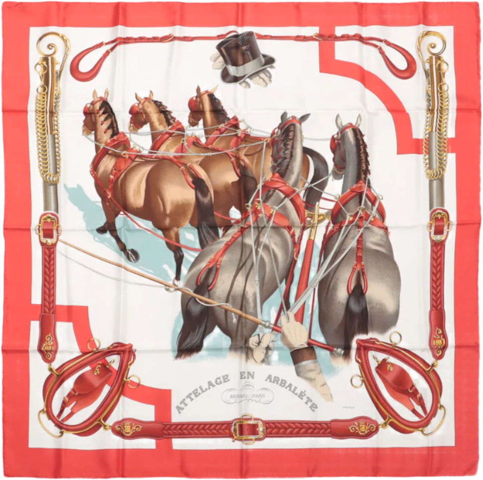 Hermès Hermès Carré 90 "ATTELAGE EN ARBALETE" Silk handkerchief in Red Rood