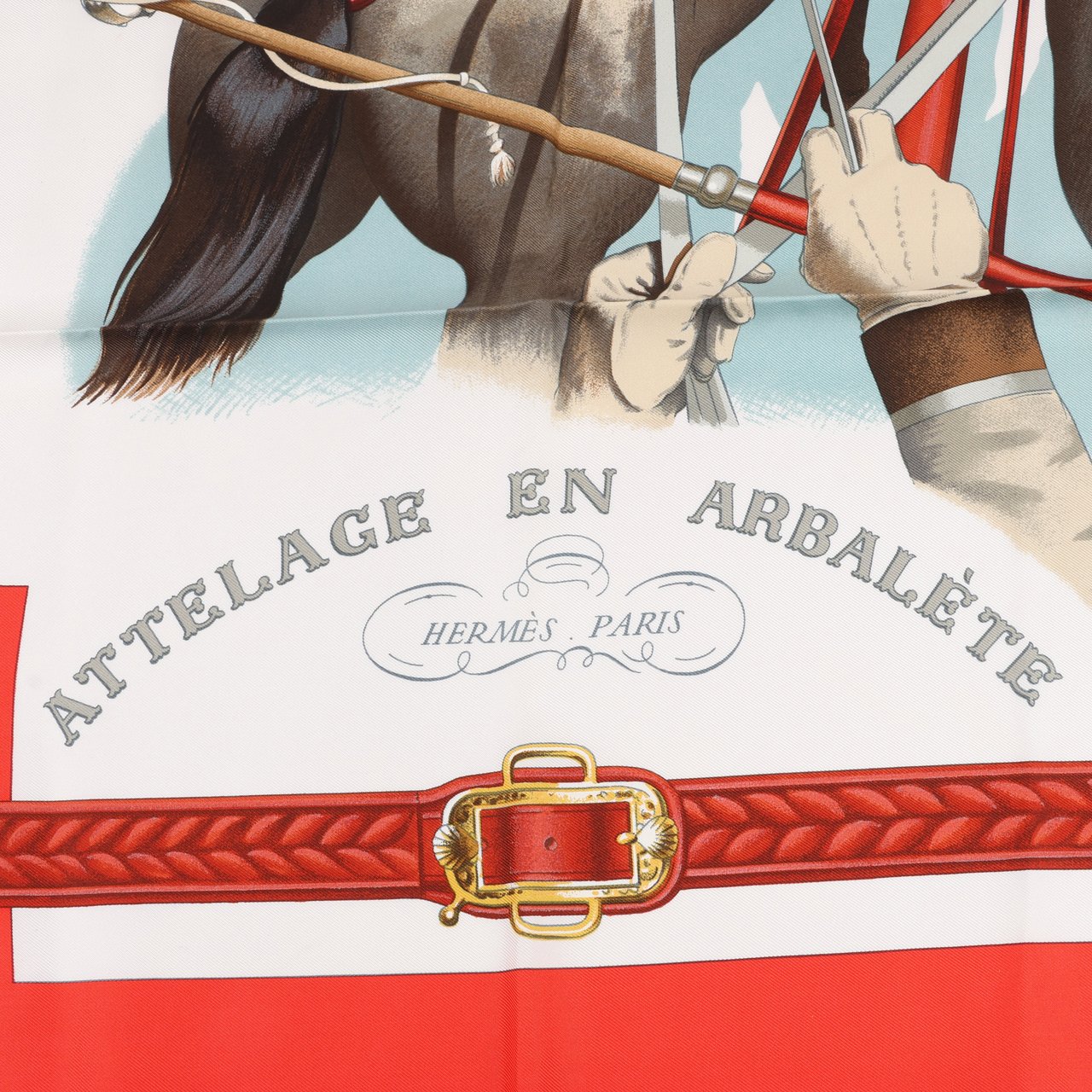 Hermès Hermès Carré 90 "ATTELAGE EN ARBALETE" Silk handkerchief in Red Rood