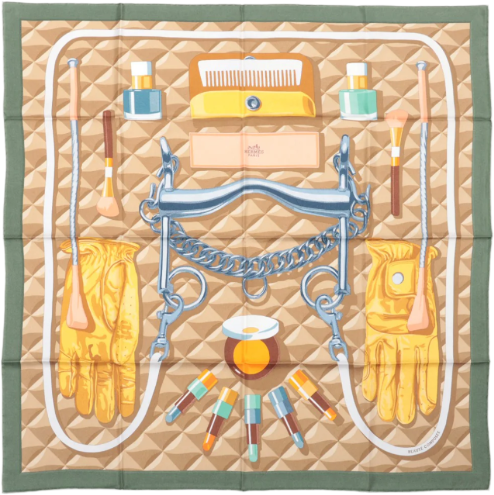 Hermès Hermès Carré 90 "BEAUTE COMPOSEE" Silk handkerchief in Green Groen