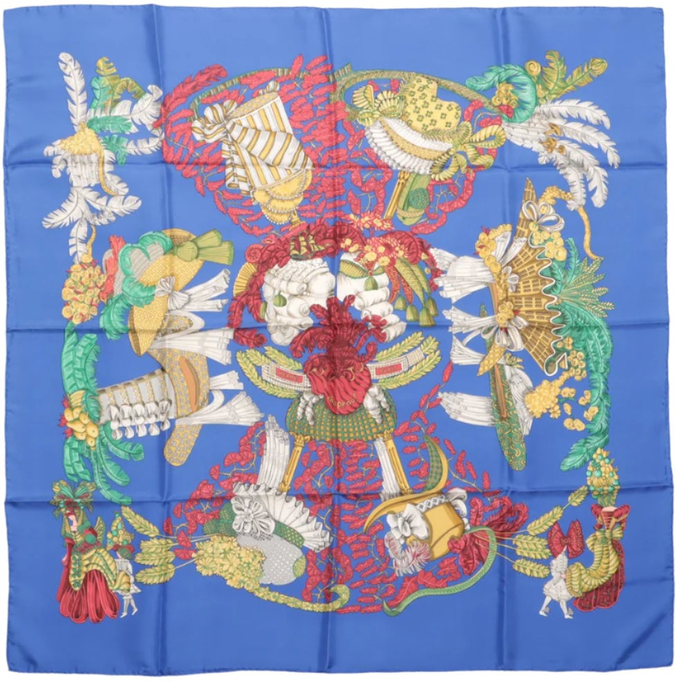 Hermès Hermès Carré 90 "Chapeau" 100% Silk Scarf in Blue Blauw