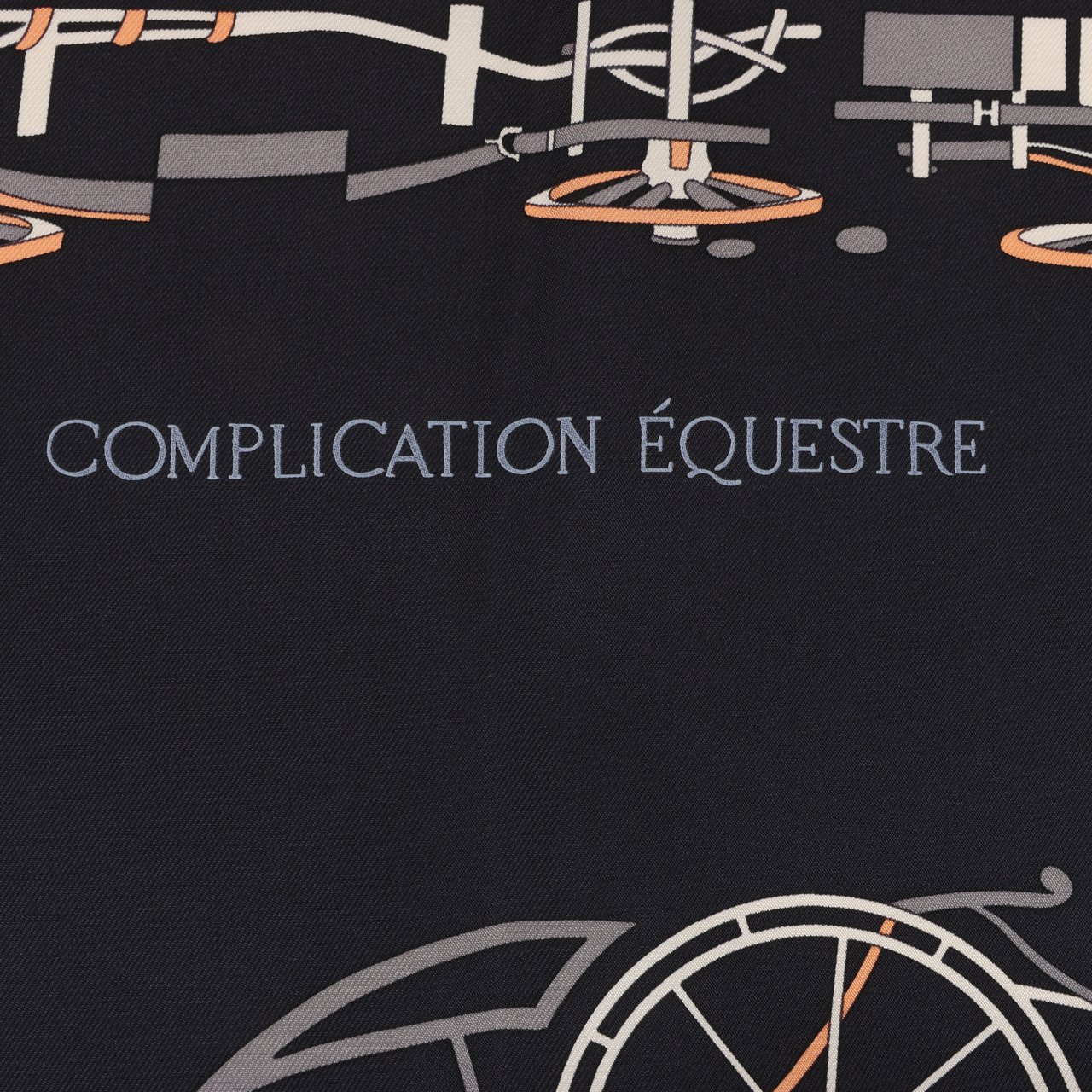 Hermès Hermès Carré 90 "COMPLICATION EQUESTRE" 100% Silk Scarf in Black Zwart