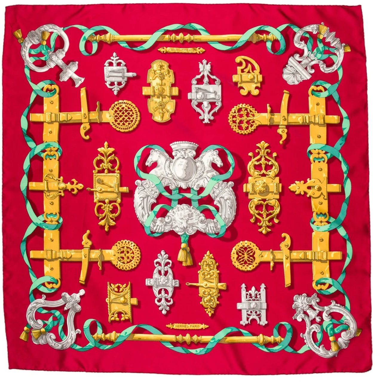 Hermès Hermès Carré 90 "Ferronnerie" 100% Silk Scarf in Red Rood