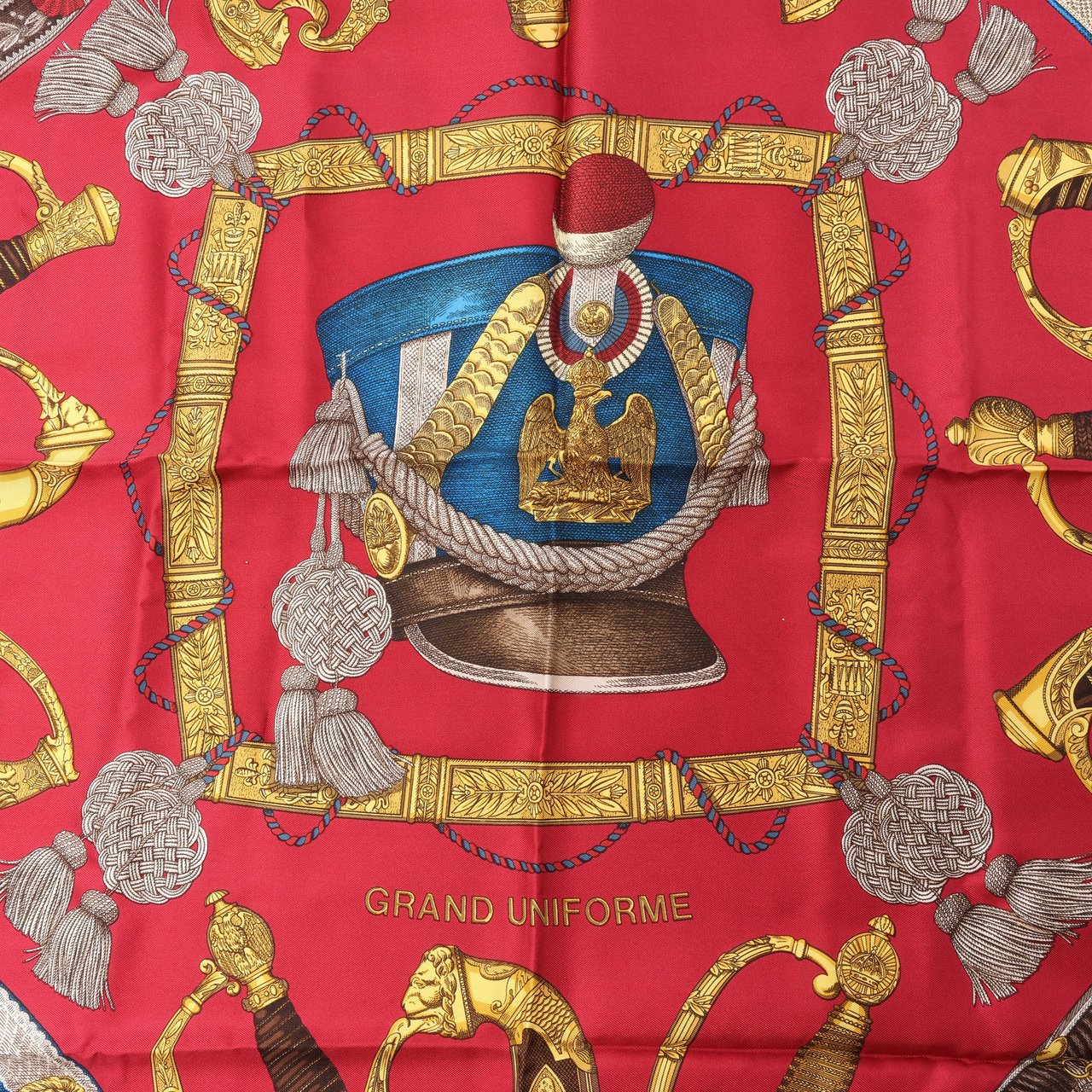 Hermès Hermès Carré 90 "GRAND UNIFORME" 100% Silk Scarf in Burgundy Maroon