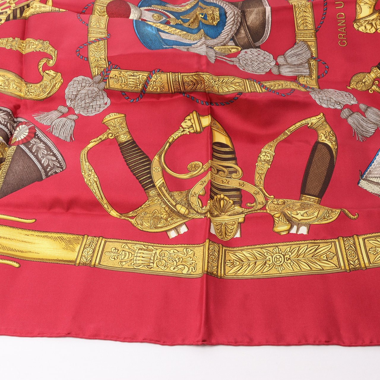 Hermès Hermès Carré 90 "GRAND UNIFORME" 100% Silk Scarf in Burgundy Maroon