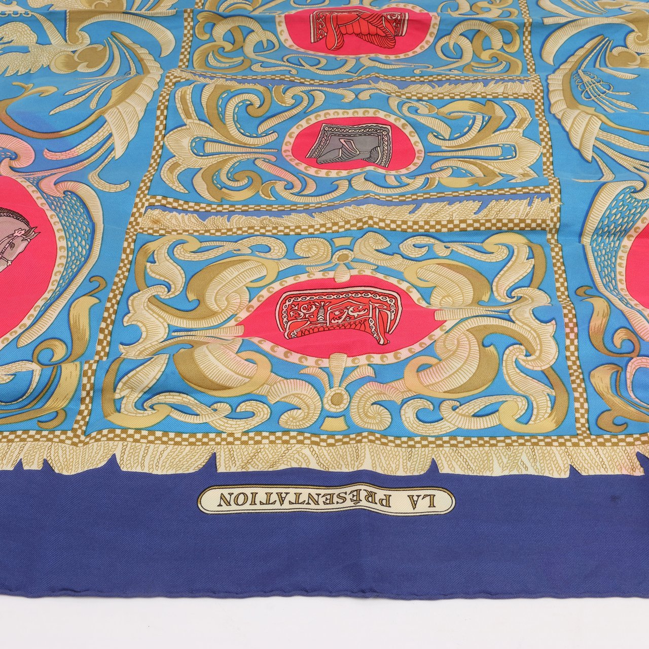 Hermès Hermès Carré 90 "LA PRESENTATION" 100% Silk Scarf in Navy Blue Navy