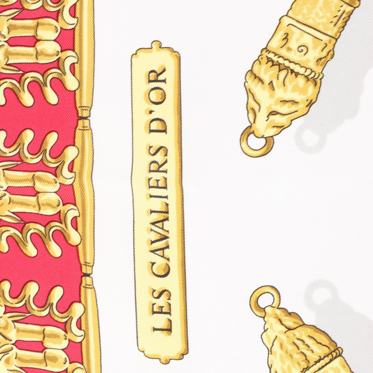 Hermès Hermès Carré 90 "LES CAVALIERS D'OR" 100% Silk Scarf in Red Rood