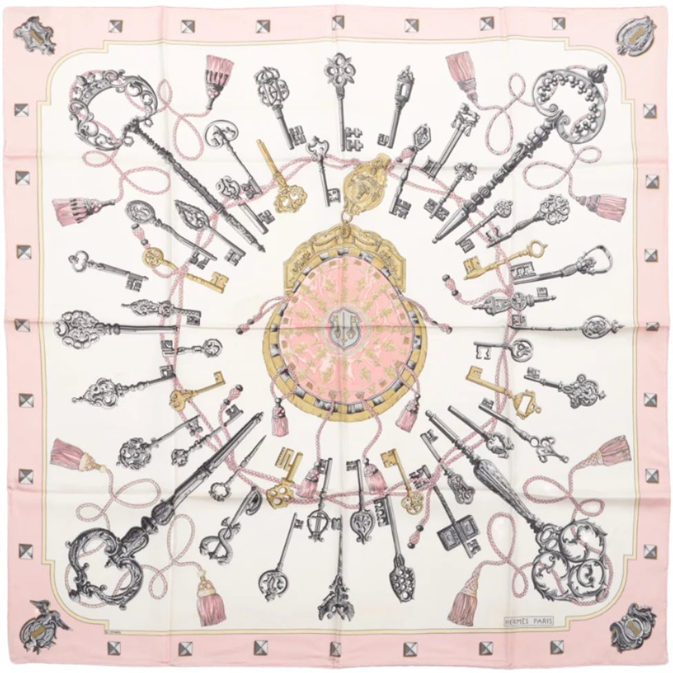 Hermès Hermès Carré 90 "LES CLES" 100% Silk Scarf in Pink Roze