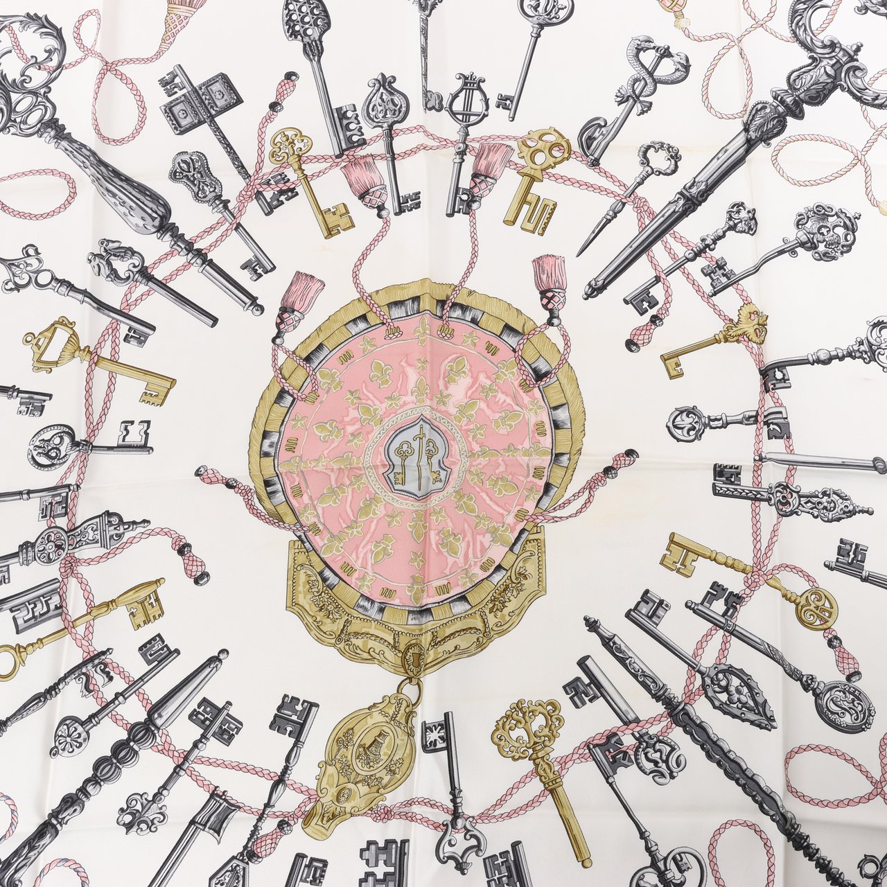 Hermès Hermès Carré 90 "LES CLES" 100% Silk Scarf in Pink Roze