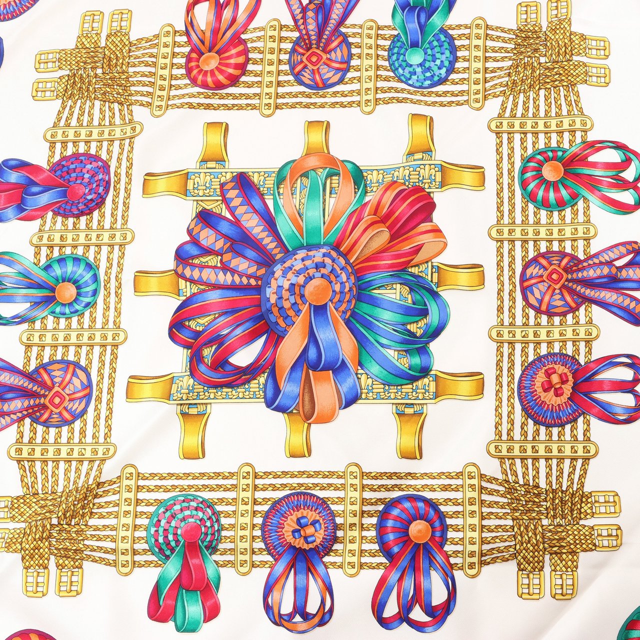 Hermès Hermès Carré 90 "LES RUBANS DU CHEVAL" 100% Silk Scarf in Burgundy Maroon