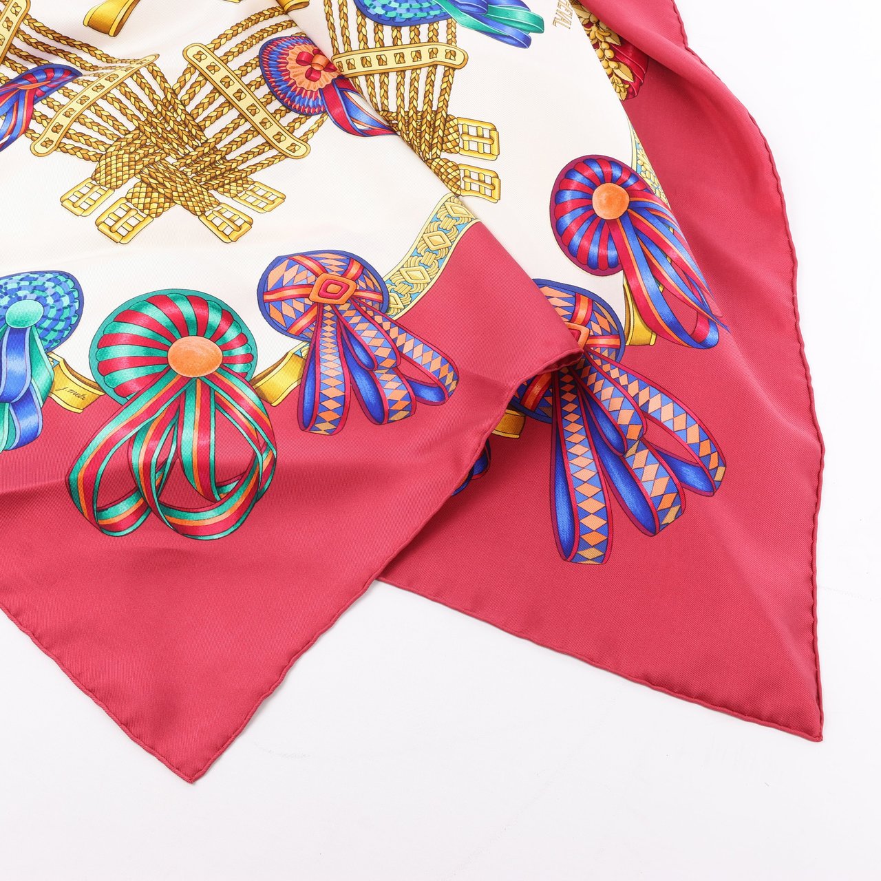 Hermès Hermès Carré 90 "LES RUBANS DU CHEVAL" 100% Silk Scarf in Burgundy Maroon