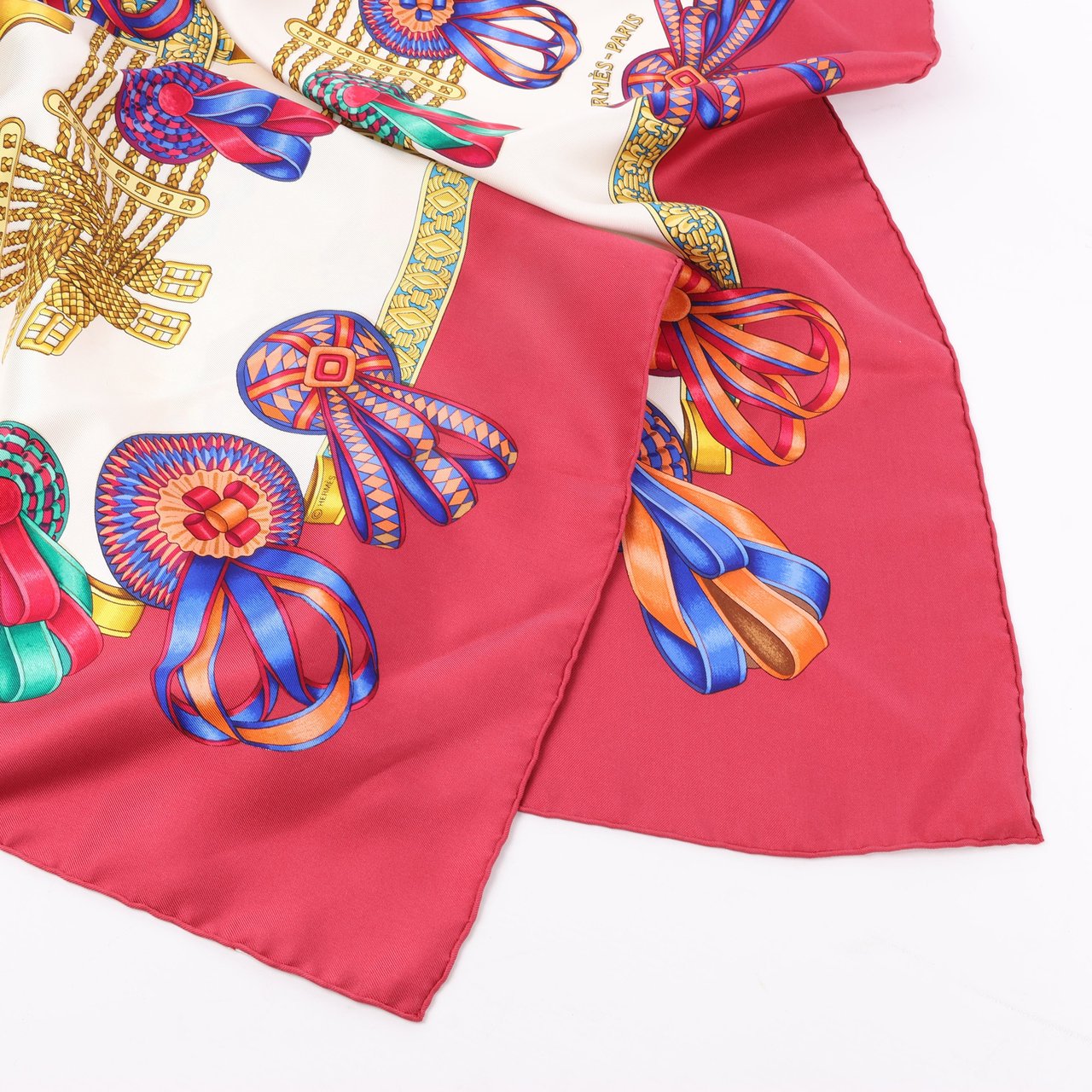 Hermès Hermès Carré 90 "LES RUBANS DU CHEVAL" 100% Silk Scarf in Burgundy Maroon