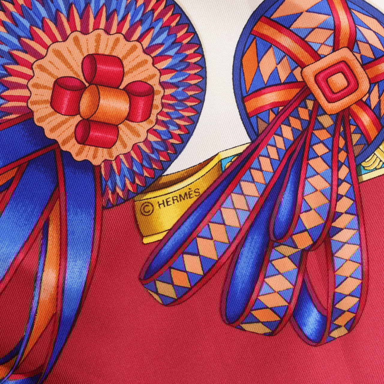 Hermès Hermès Carré 90 "LES RUBANS DU CHEVAL" 100% Silk Scarf in Burgundy Maroon