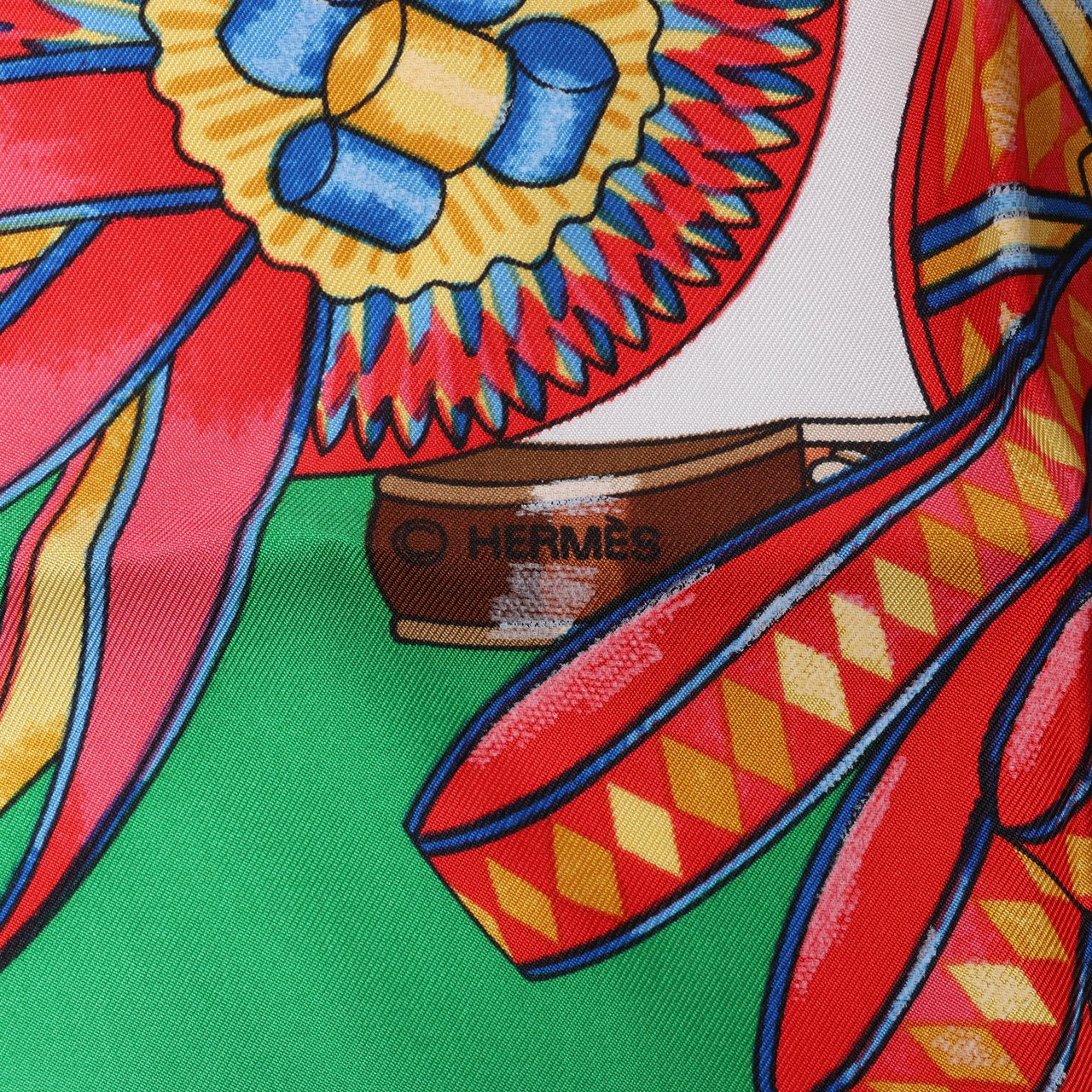 Hermès Hermès Carré 90 "Les Rubans du Cheval" 100% Silk Scarf in Green Groen