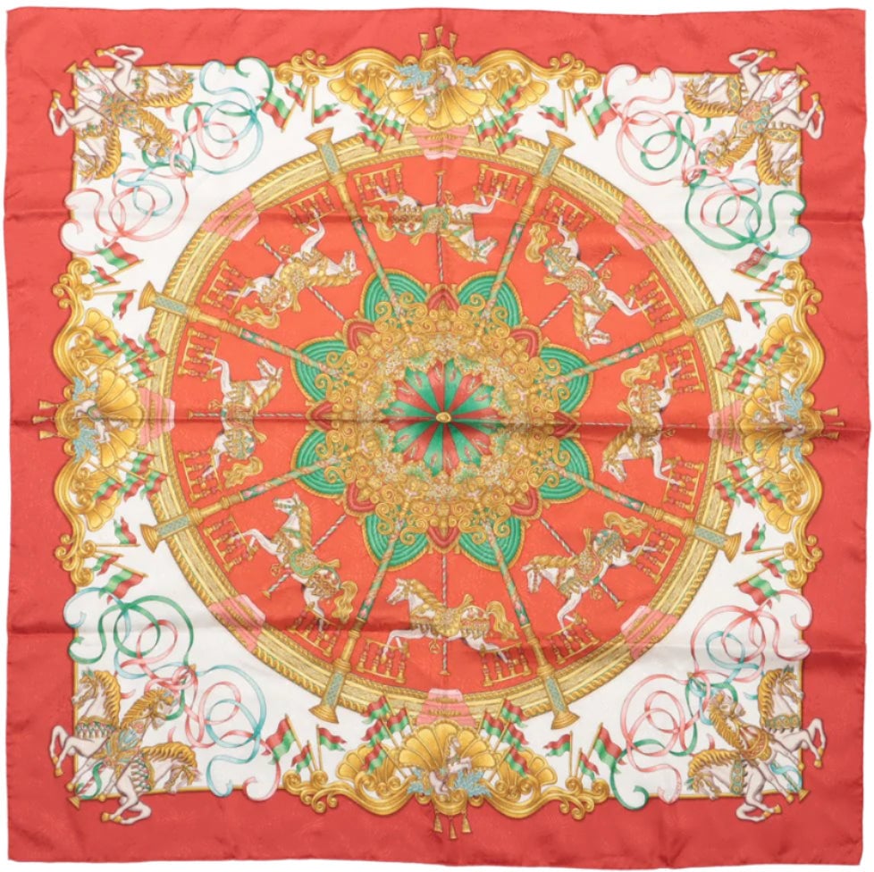 Hermès Hermès Carré 90 "LUNAPARK" 100% Silk Scarf in Red Rood