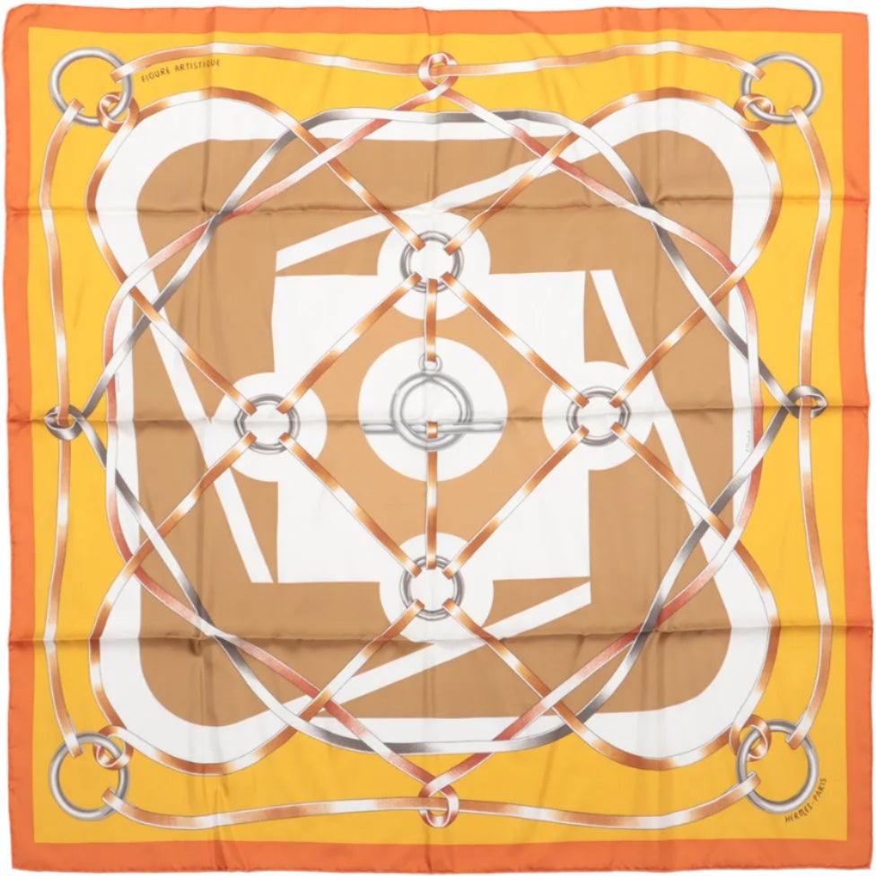 Hermès Hermès Carré 90 " FIGURE ARTISTIQUE" 100% Silk Scarf in Orange Oranje