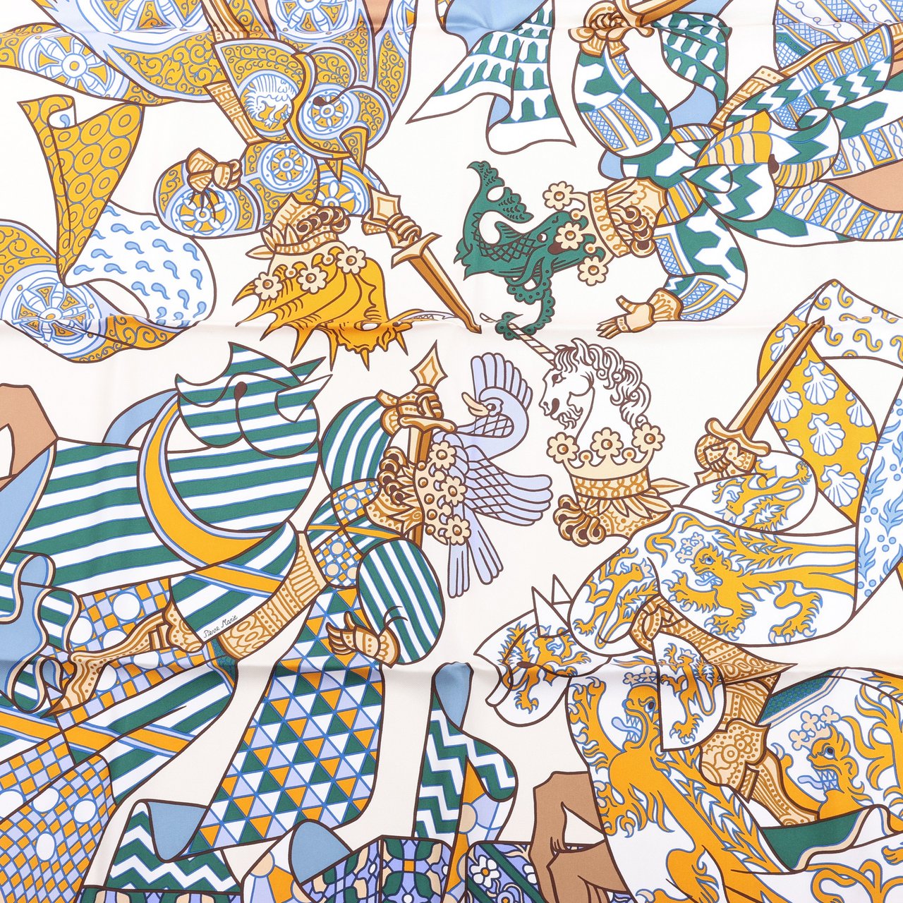 Hermès Hermès Carré 90 "DUELS ONIRIQUES" 100% Silk Scarf in Multicolor Beige