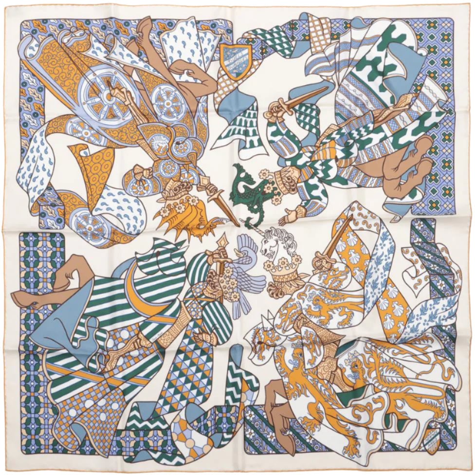 Hermès Hermès Carré 90 "DUELS ONIRIQUES" 100% Silk Scarf in Multicolor Beige