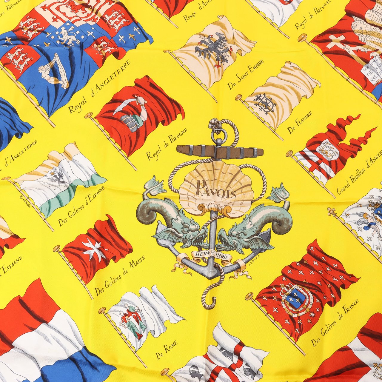 Hermès Hermès Carré 90 "PAVOIS" 100% Silk Scarf in Yellow Geel