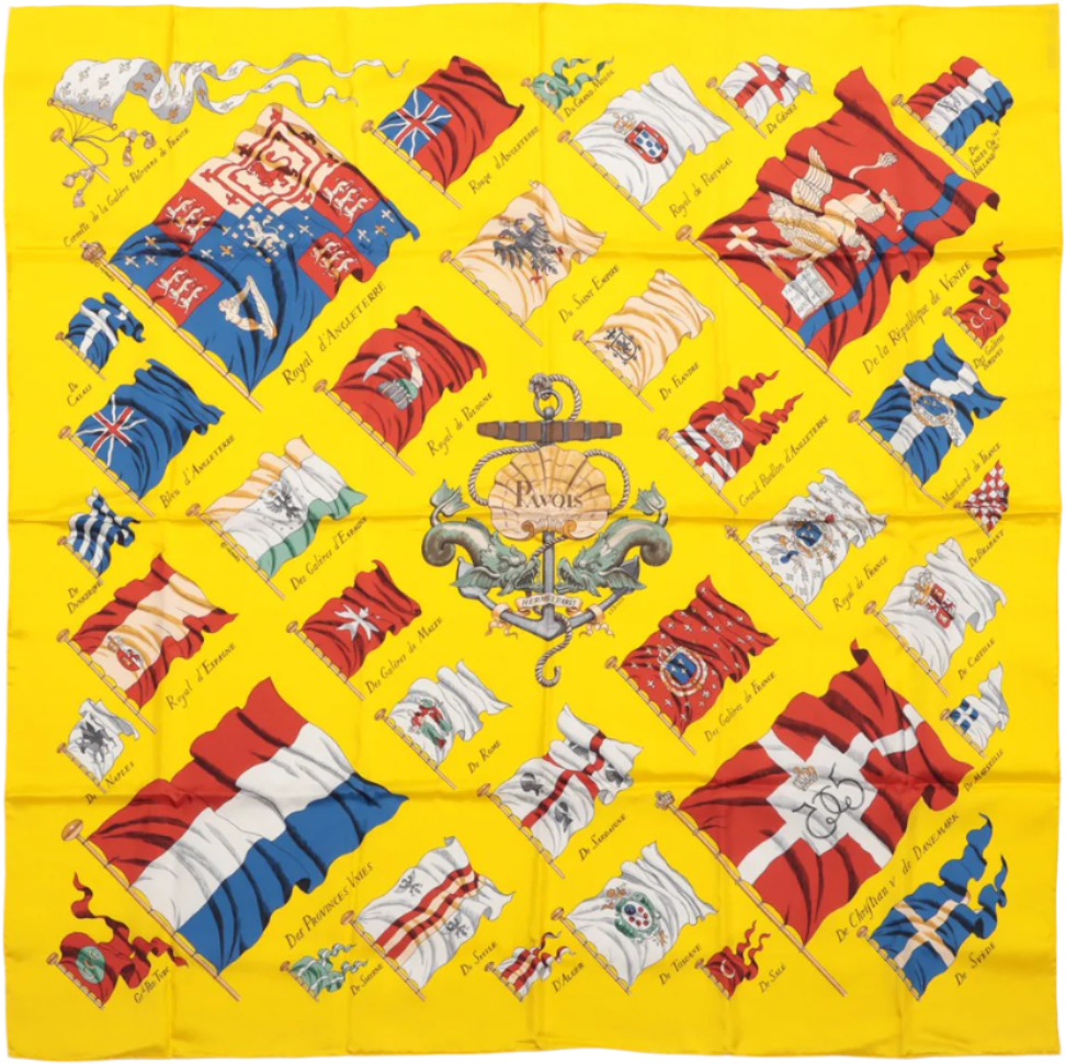 Hermès Hermès Carré 90 "PAVOIS" 100% Silk Scarf in Yellow Geel