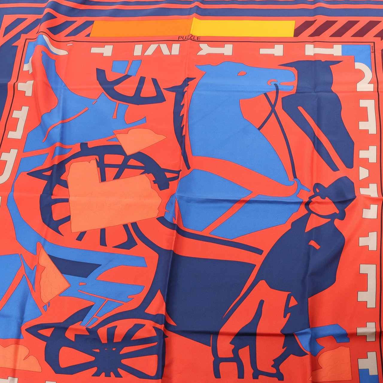 Hermès Hermès Carré 90 "Puzzle" 100% Silk Scarf in Orange Oranje