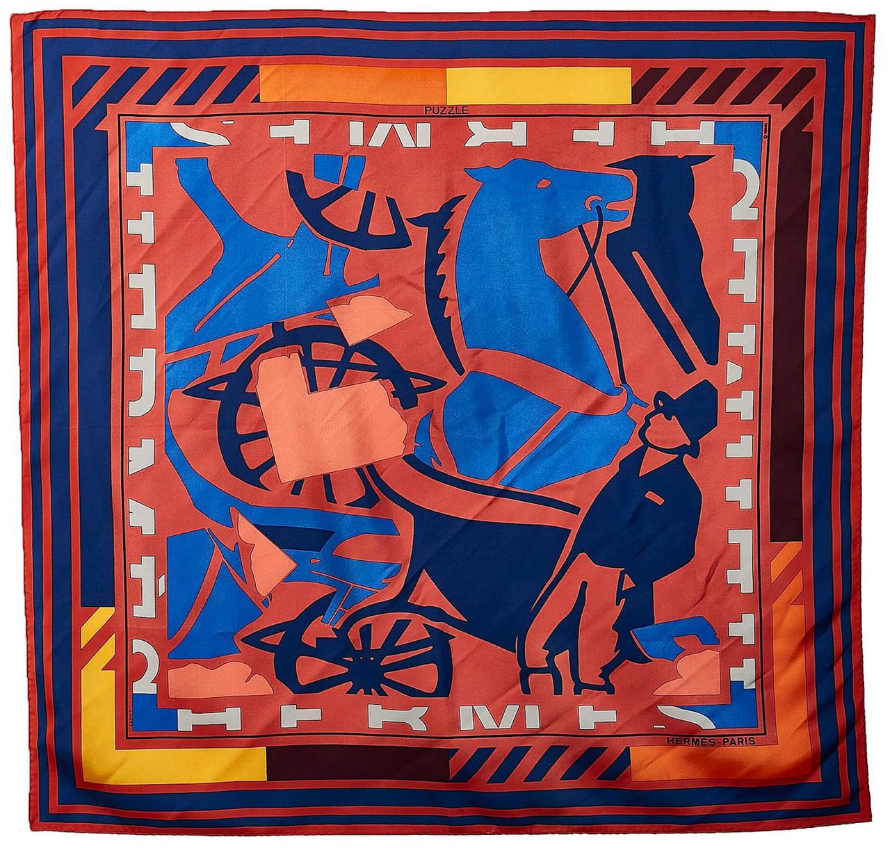 Hermès Hermès Carré 90 "Puzzle" 100% Silk Scarf in Orange Oranje