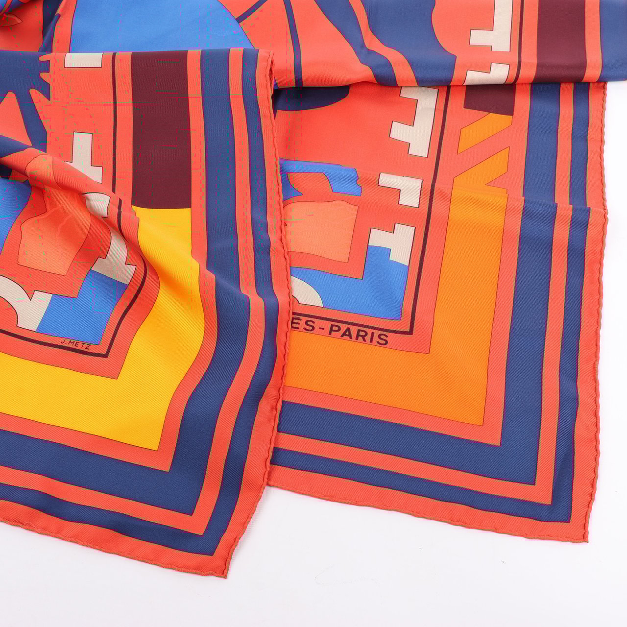 Hermès Hermès Carré 90 "Puzzle" 100% Silk Scarf in Orange Oranje