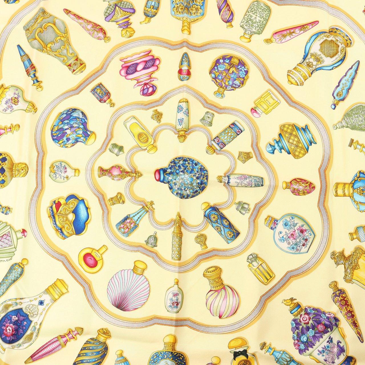 Hermès Hermès Carré 90 "Qu'importe le flacon" 100% Silk Scarf in Yellow Geel