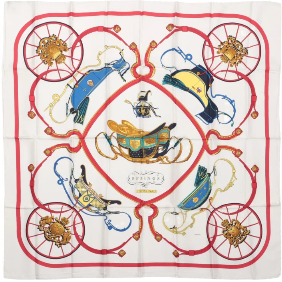 Hermès Hermès Carré 90 "SPRINGS" 100% Silk Scarf Beige