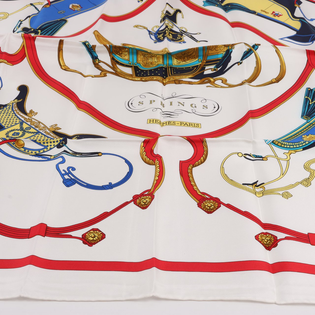 Hermès Hermès Carré 90 "SPRINGS" 100% Silk Scarf Beige