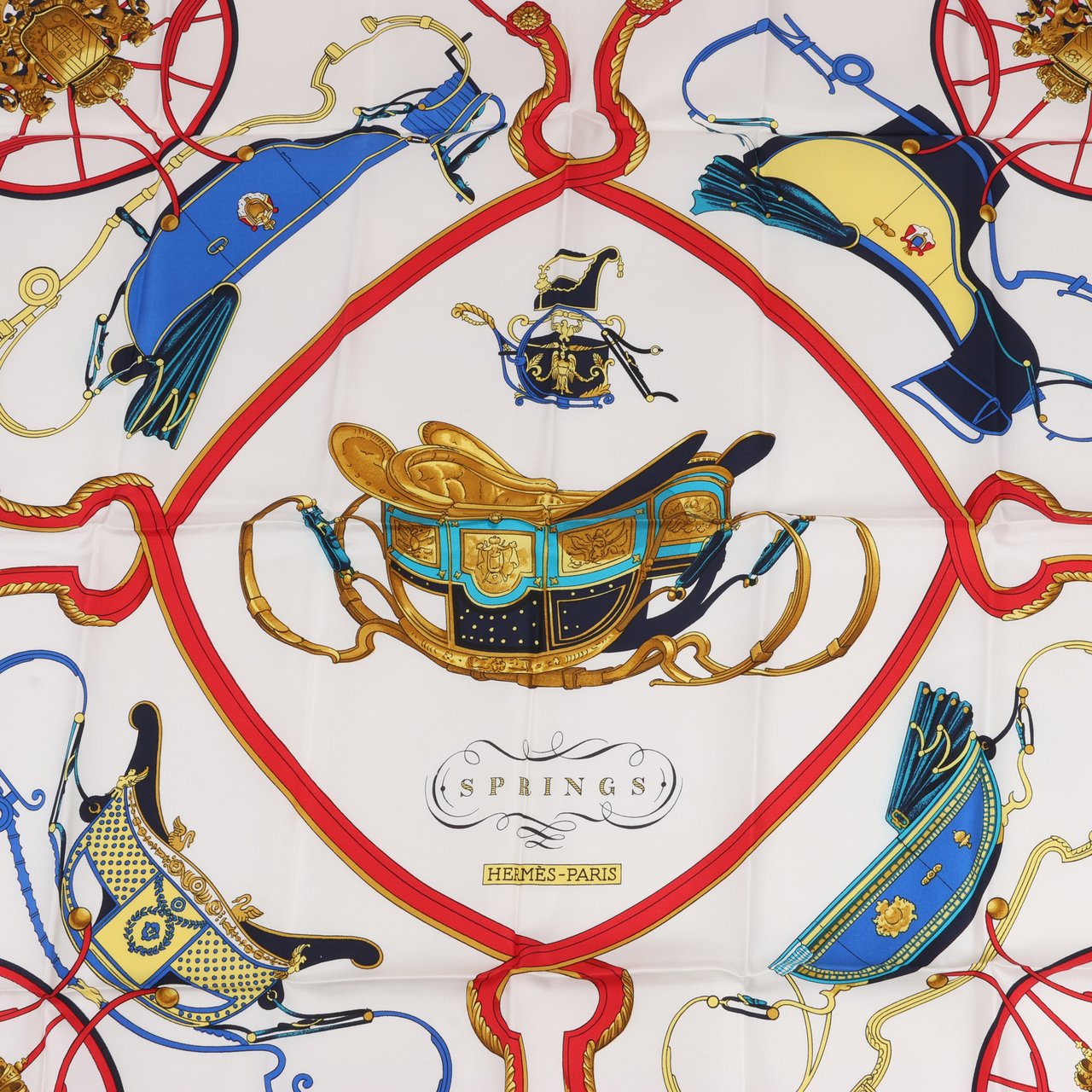 Hermès Hermès Carré 90 "SPRINGS" 100% Silk Scarf Beige