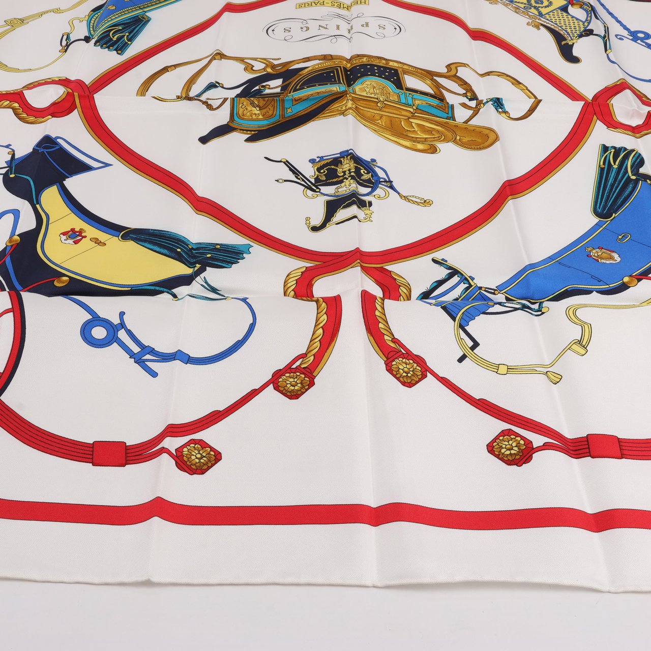 Hermès Hermès Carré 90 "SPRINGS" 100% Silk Scarf Beige