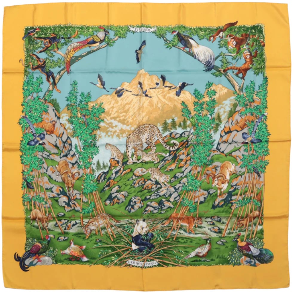 Hermès Hermès Carré 90 "SICHUAN " 100% Silk Scarf in Yellow Geel