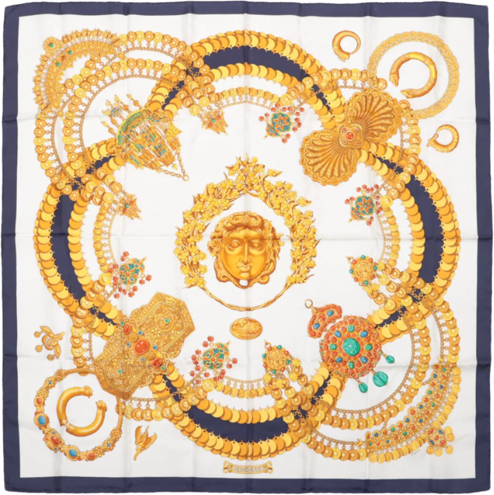 Hermès Hermès Carré 90 "KOSMIMA " 100% Silk Scarf in Navy x Beige Navy