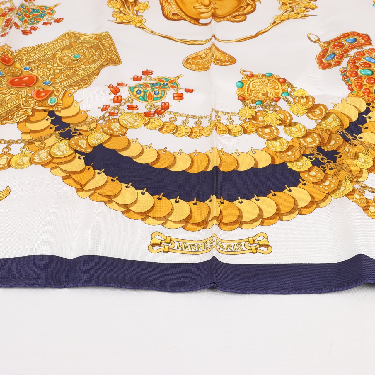 Hermès Hermès Carré 90 "KOSMIMA " 100% Silk Scarf in Navy x Beige Navy