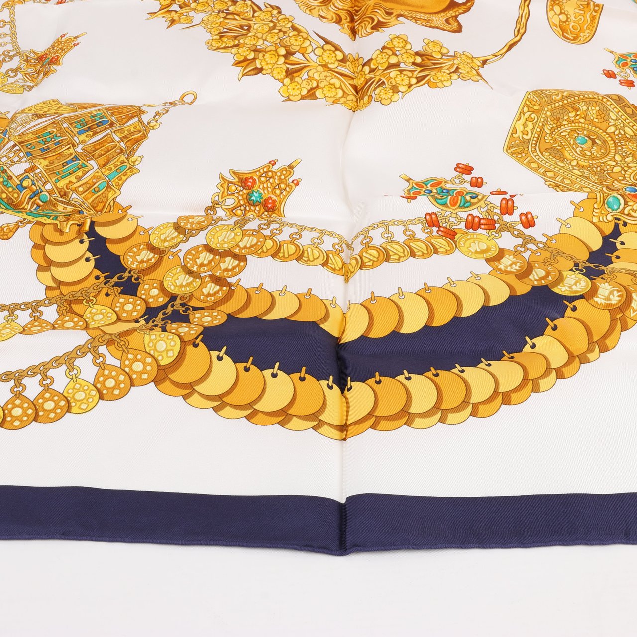 Hermès Hermès Carré 90 "KOSMIMA " 100% Silk Scarf in Navy x Beige Navy