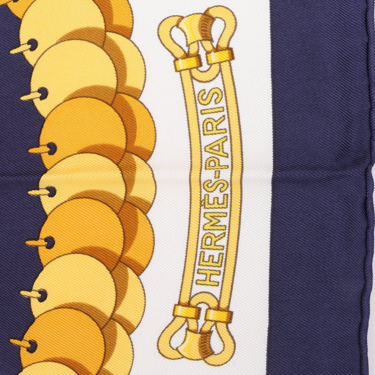 Hermès Hermès Carré 90 "KOSMIMA " 100% Silk Scarf in Navy x Beige Navy