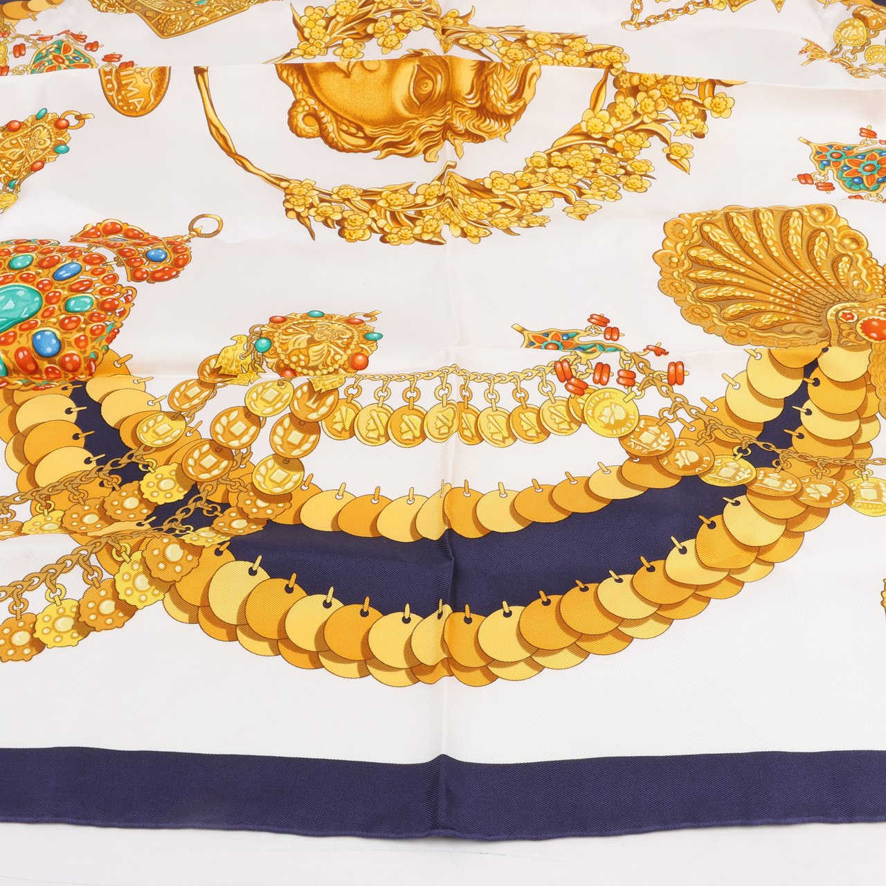 Hermès Hermès Carré 90 "KOSMIMA " 100% Silk Scarf in Navy x Beige Navy