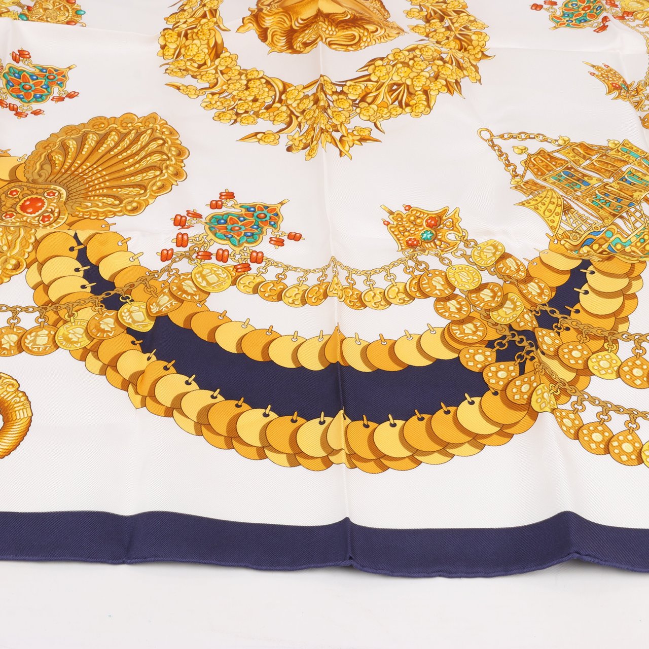 Hermès Hermès Carré 90 "KOSMIMA " 100% Silk Scarf in Navy x Beige Navy