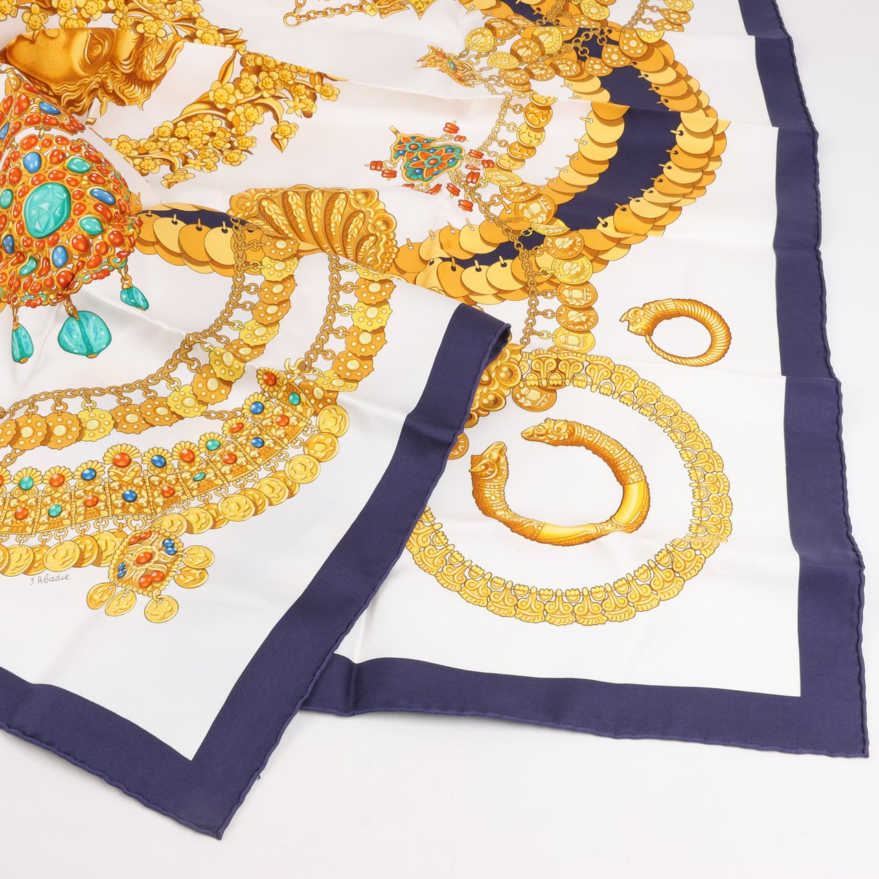 Hermès Hermès Carré 90 "KOSMIMA " 100% Silk Scarf in Navy x Beige Navy