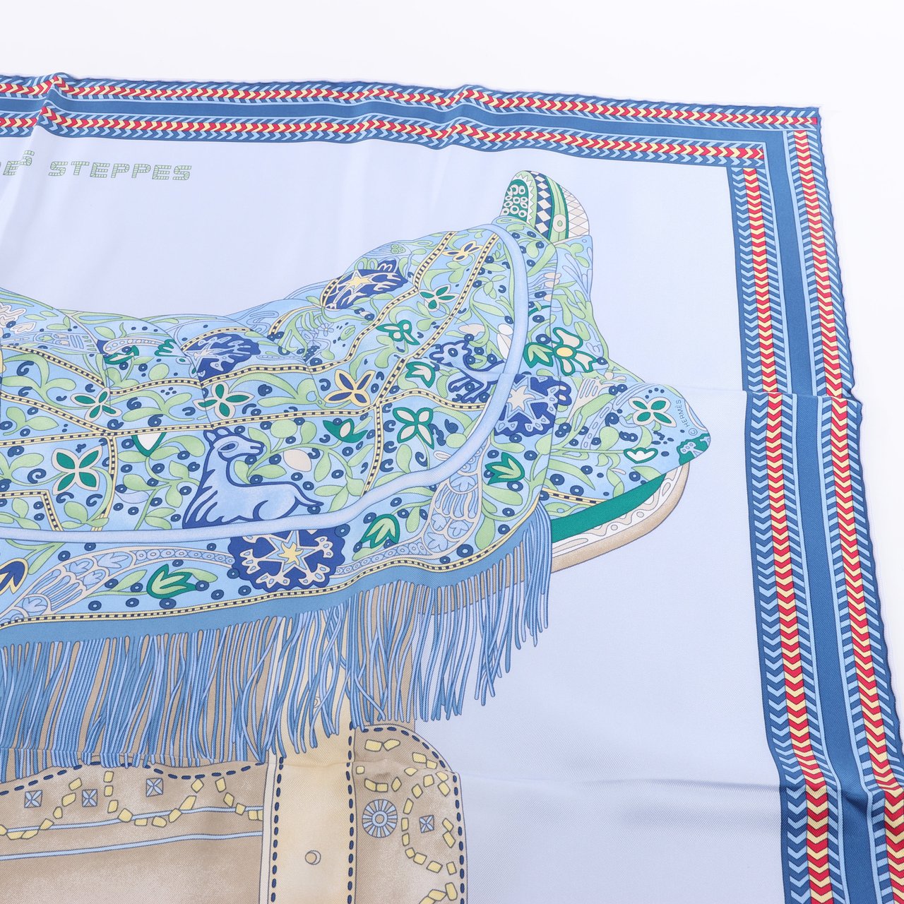 Hermès Hermès Carré 90 "Selle des Steppes" 100% Silk Scarf in Blue Blauw