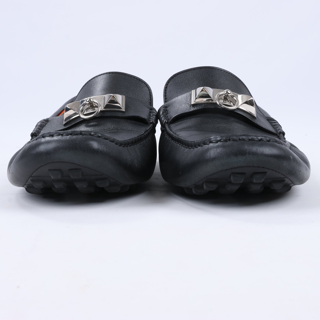 Hermès HERMES Irving Leather Driving Moccasins in Black Collier de Chien for Men, Size 42 EU Zwart