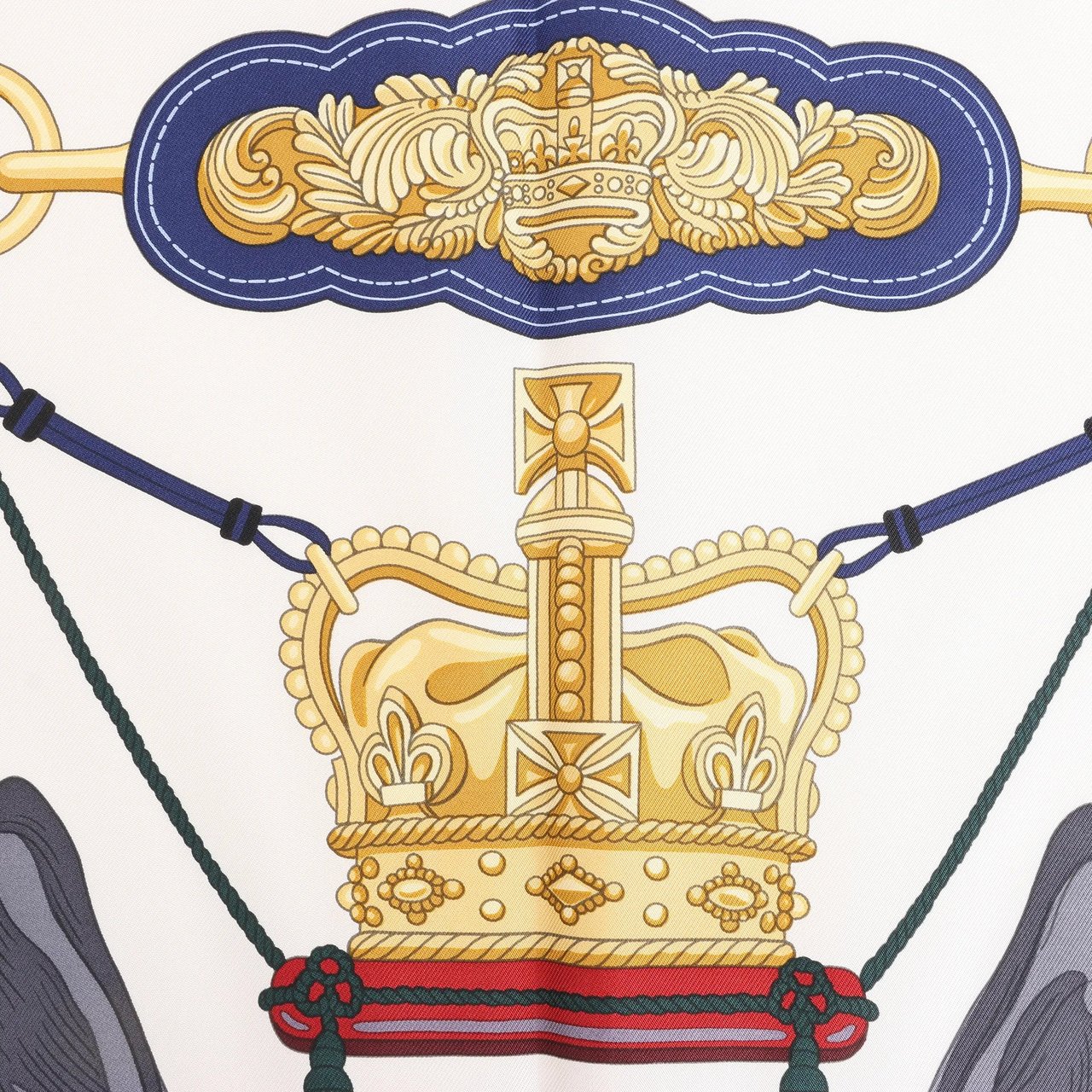 Hermès Hermès Carré 90 "STATELY WHEELS" Silk handkerchief in Ecru x Blue Beige