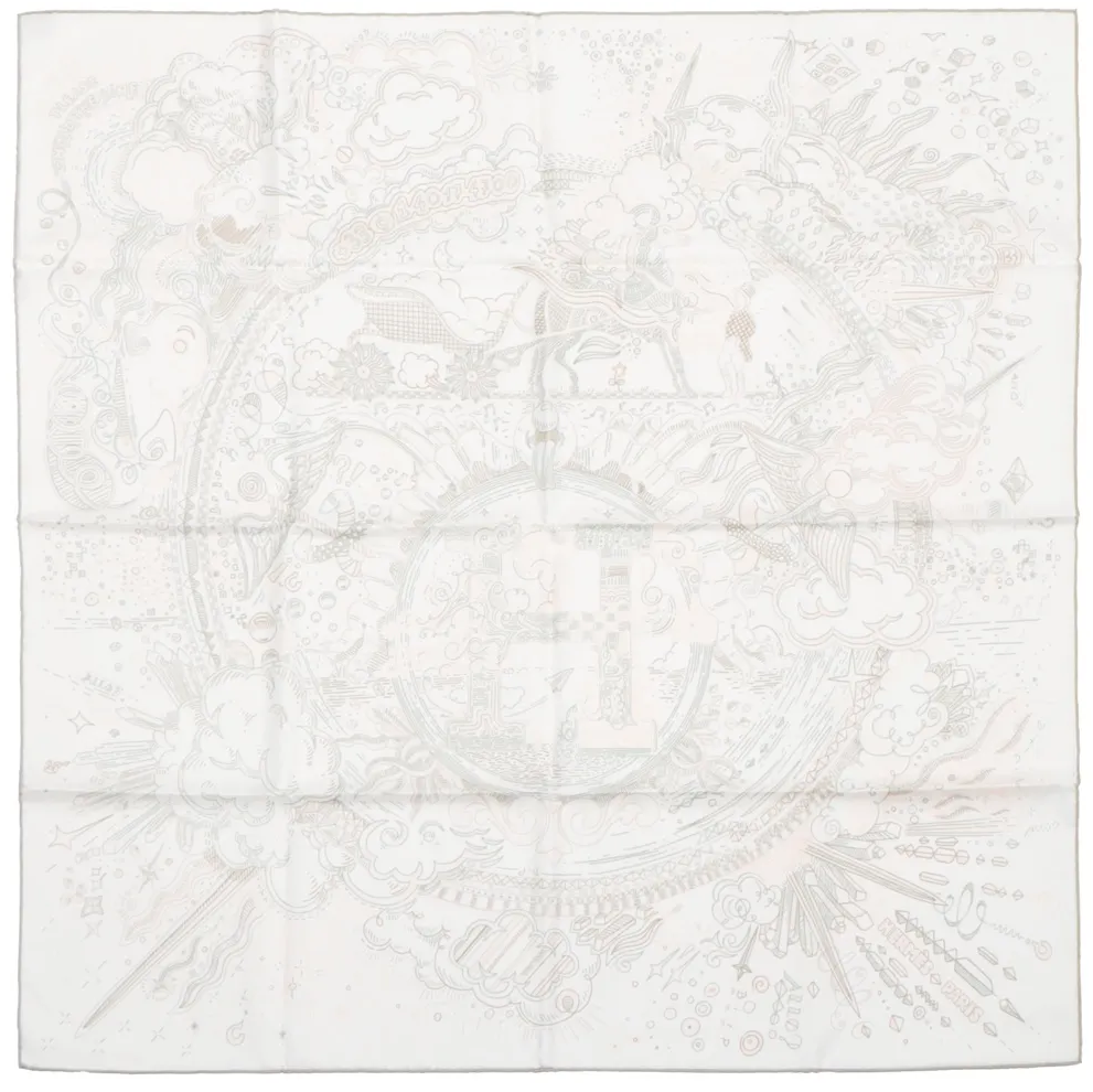 Hermès Hermès Carré 90 "PLEASE HOLD THE LINE" Silk handkerchief in White Wit