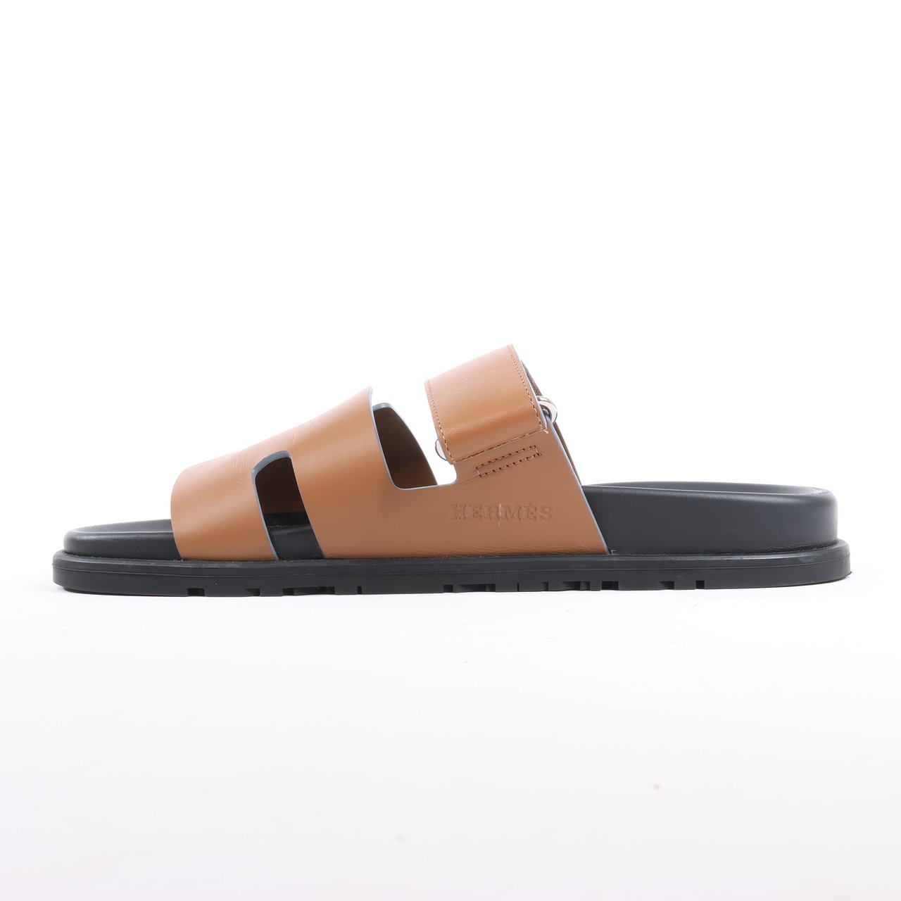 Hermès HERMES Cypre Leather Sandals in Brown Velcro Strap, Size 42 EU Bruin