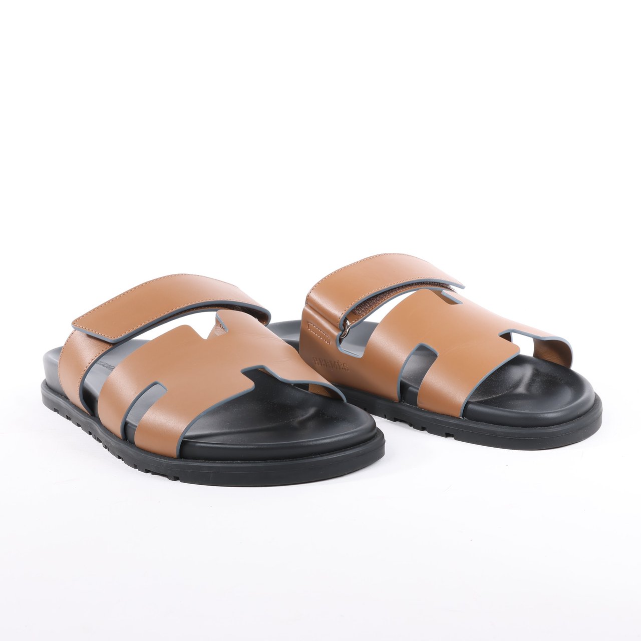 Hermès HERMES Cypre Leather Sandals in Brown Velcro Strap, Size 42 EU Bruin