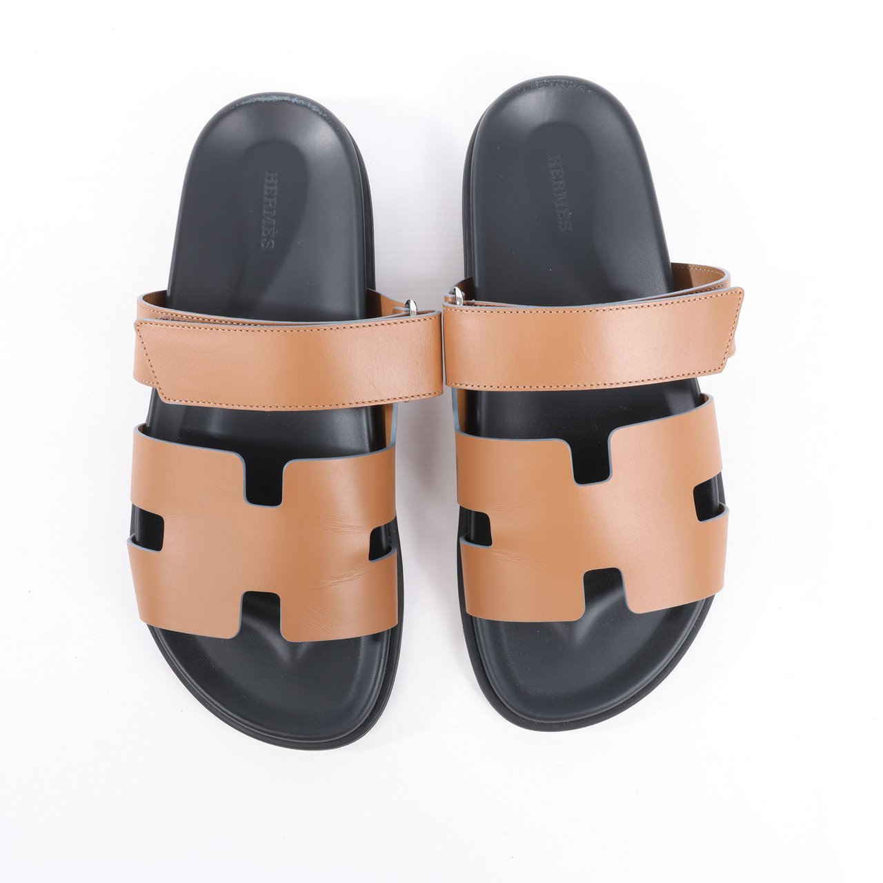Hermès HERMES Cypre Leather Sandals in Brown Velcro Strap, Size 42 EU Bruin
