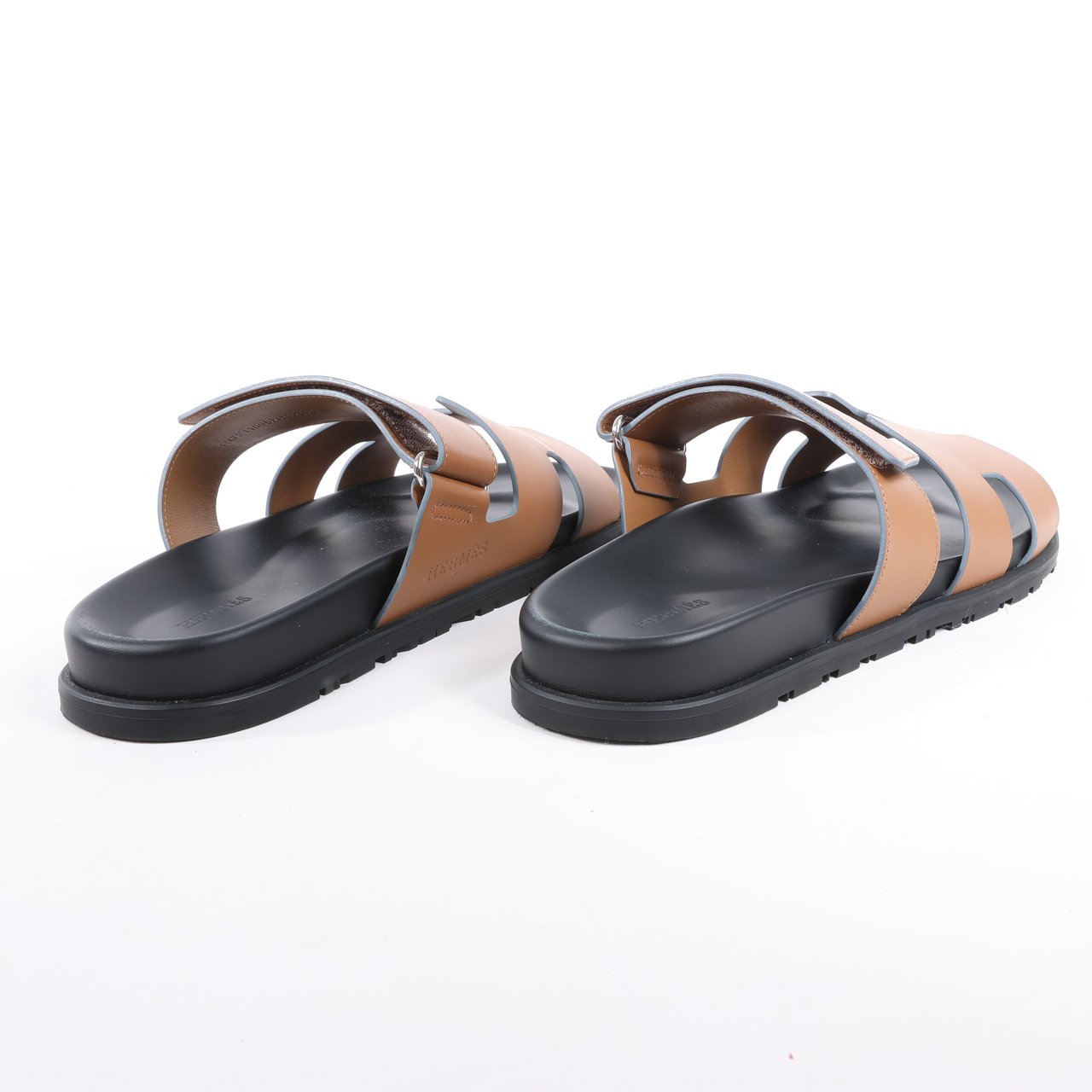 Hermès HERMES Cypre Leather Sandals in Brown Velcro Strap, Size 42 EU Bruin