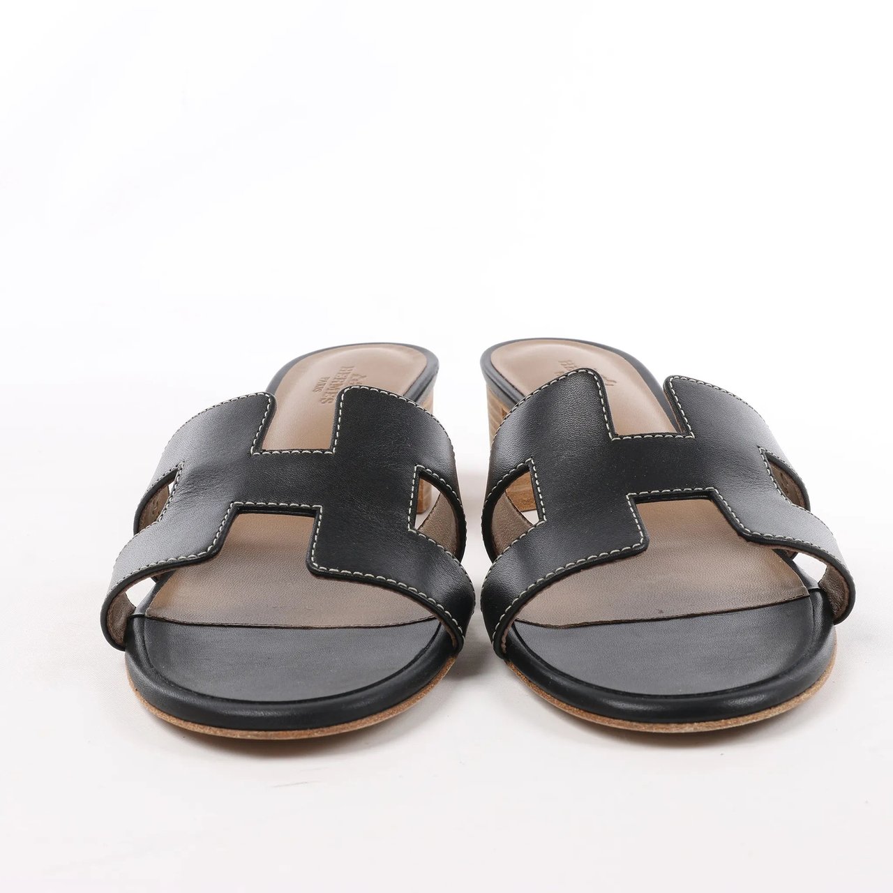 Hermès HERMES OASIS Leather Sandals in Black, Size 37.5 EU Zwart